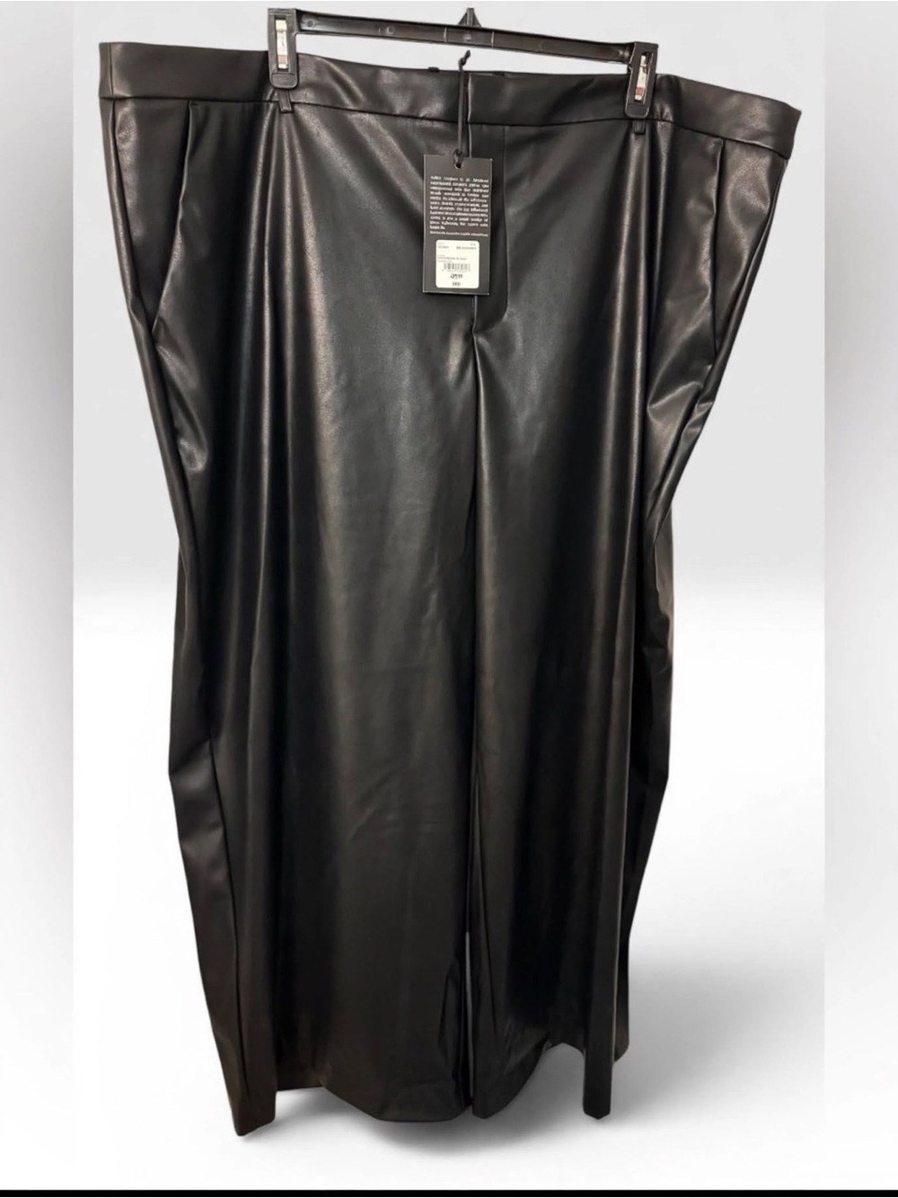 Ashley Graham Plus Size Peppercorn Black Straight Faux Leather Trousers Size 26W